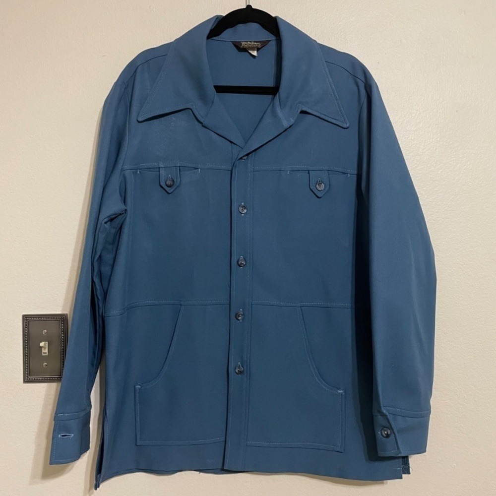 Tobias 70's Vintage Dagger Collar Men's Button Up Shirt Blue Size‎ 44